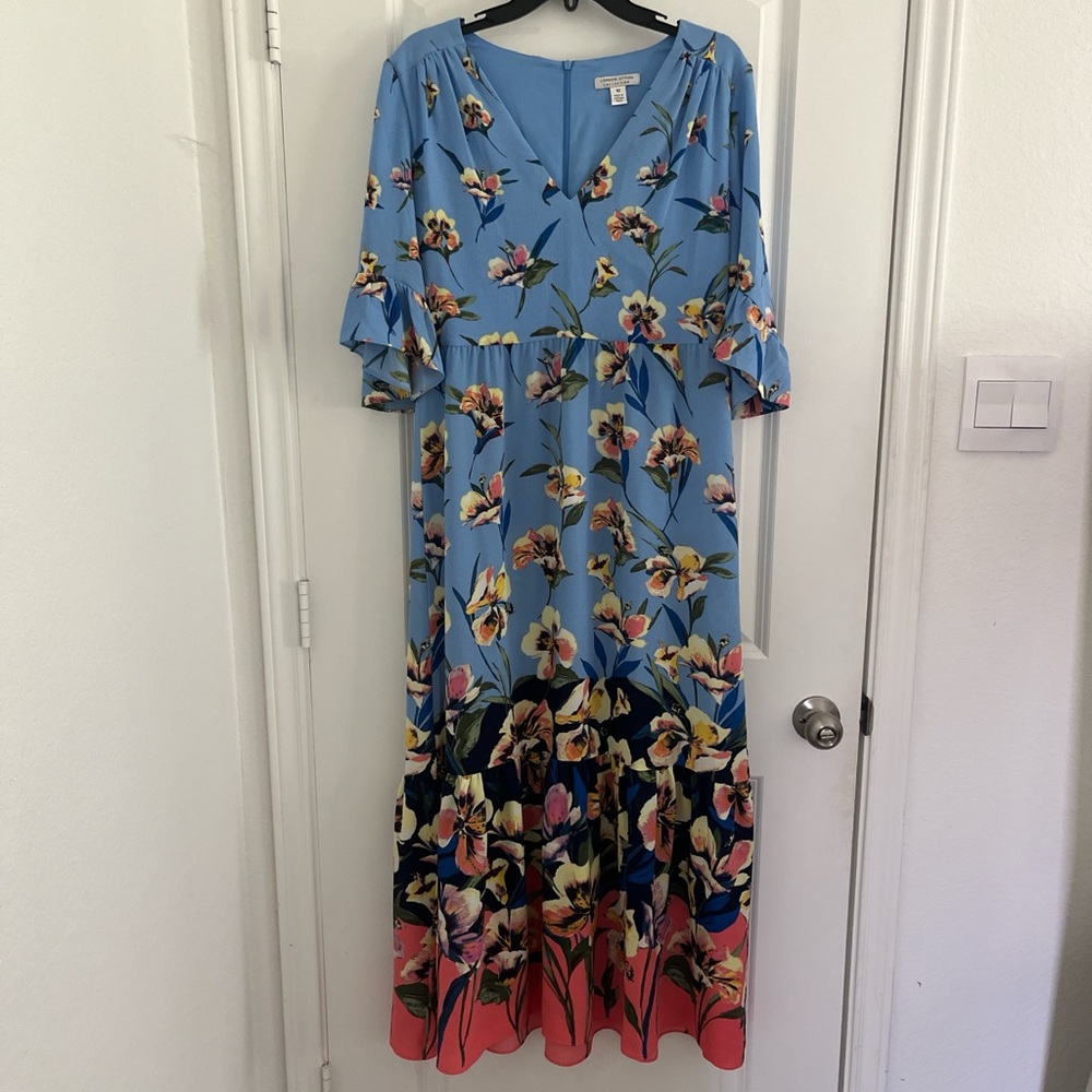 London Style Blue and Pink Maxi Dress